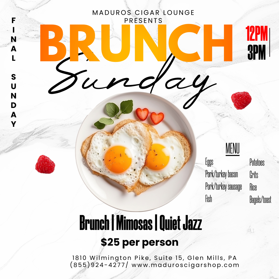 Sunday Brunch flyer at Maduros Cigar Lounge flyer